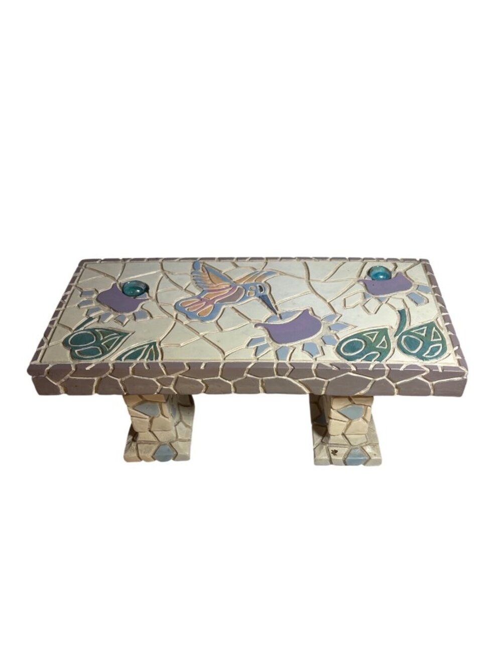 Mosaic Hummingbird Floral Garden Bench Tiles Glass Accents 11.5 x 5.5 x 5" Decor